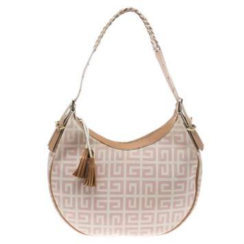Pre Owned Givenchy Pink/Beige Signature Canvas and Leather Hobo 