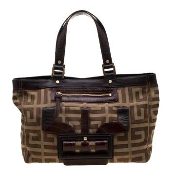 Pre Owned Givenchy Brown Monogram Canvas And Croc Embossed Leather Tote