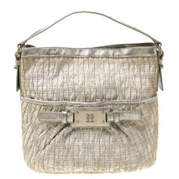 Pre Owned Givenchy Beige Shimmering Canvas and Leather Small Trim Hobo
