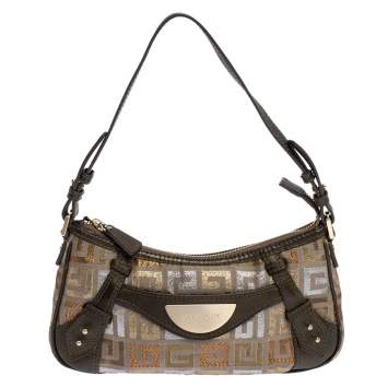 Pre Owned Givenchy Beige/Metallic Monogram Canvas and Leather Baguette
