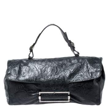Pre Owned Givenchy Black Paisley Embossed Leather Top Handle Bag