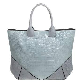 Pre Owned Givenchy Grey Croc Embossed Leather Easy Tote