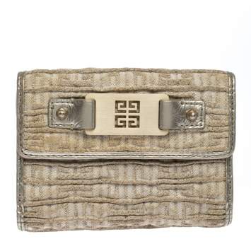 Pre Owned Givenchy Ivory Fabric Flap Compact Wallet