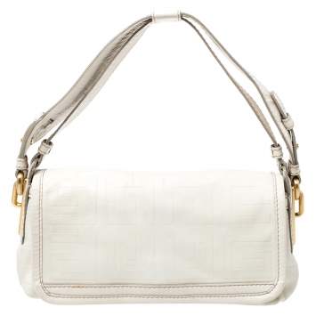 Pre Owned Givenchy Off White Logo Embossed Leather Flap Shoulder Bag