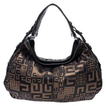 Pre Owned Givenchy Black/Bronze Signature Shimmering Fabric Hobo