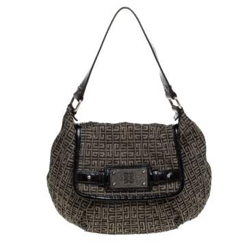 Pre Owned Givenchy Brown/Black  Monogram Canvas and Patent Leather Hobo