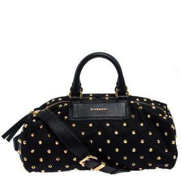 Pre Owned Givenchy Black Studded Nylon Satchel Bag