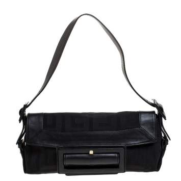 Pre Owned Givenchy Black Monogram Canvas and Leather Shoulder Bag