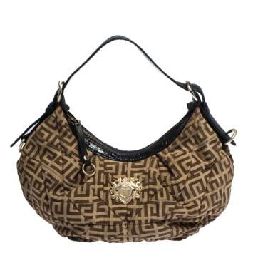 Pre Owned Givenchy Brown/Black Monogram Canvas and Leather Hobo