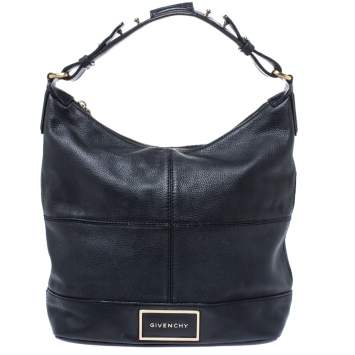 Pre Owned Givenchy Black Leather Logo Hobo