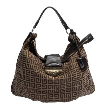 Pre Owned Givenchy Brown Monogram Canvas and Leather Flap Hobo