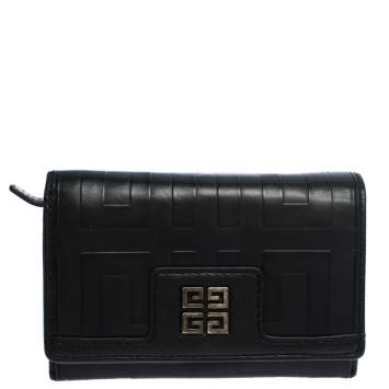 Pre Owned Givenchy Black Monogram Leather Flap Wallet