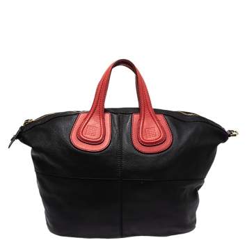 Pre Owned Givenchy Black/Red Leather Nightingale Satchel