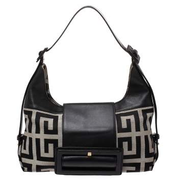Pre Owned Givenchy Grey/Black Monogram Canvas and Leather Shoulder Bag