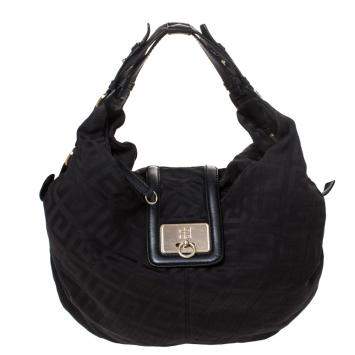 Pre Owned Givenchy Black Monogram Canvas Flap Hobo
