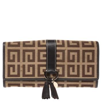 Pre Owned Givenchy Beige/Brown Monogram Canvas and Leather Continental Wallet