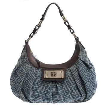 مملوكة مسبقًا Givenchy Blue/Brown Monogram Denim and Leather Small Hobo