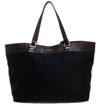 Pre Owned Givenchy Brown/Black Signature Canvas and Leather Canvas Tote