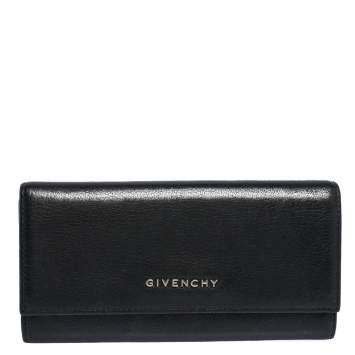 Pre Owned Givenchy Black Leather Pandora Long Flap Wallet