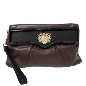 Pre Owned Givenchy Brown/Black Leather Wristlet Clutch