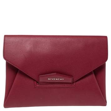 Pre Owned Givenchy Ruby Red Leather Antigona Clutch