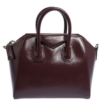 Pre Owned Givenchy Burgundy Patent Leather Mini Antigona Satchel