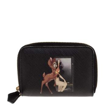 Pre Owned Givenchy Black Leather Mini Bambi Zip Around Wallet