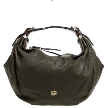 مملوكة مسبقًا Givenchy Olive Green/Brown Leather Logo Hobo