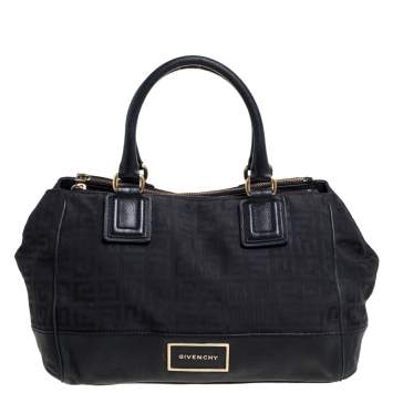 Pre Owned Givenchy Black Signature Canvas and Leather Double Zip Tote