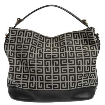 Pre Owned Givenchy Black/Grey Monogram Canvas and Leather Hobo