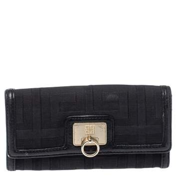Pre Owned Givenchy Black Canvas and Leather Continental Wallet