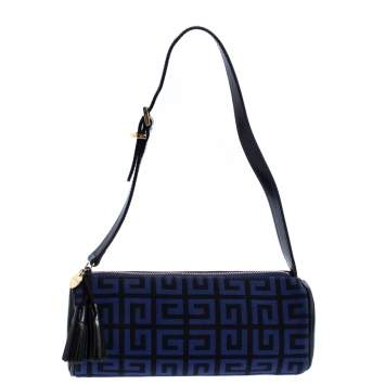 Pre Owned Givenchy Blue/Black Monogram  Canvas and Leather Zip Wristlet Clutch