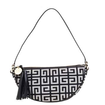 Pre Owned Givenchy Black Monogram Canvas and Leather Tassel Baguette Bag