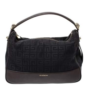 Pre Owned Givenchy Black/Cacao Monogram Canvas and Leather Zip Hobo