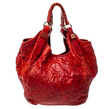 Pre Owned Givenchy Red Distressed Leather Sacca Hobo