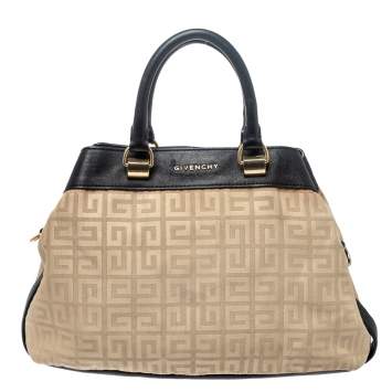 Pre Owned Givenchy Cream/Black Monogram Canvas and Leather Tote