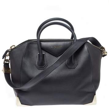 Pre Owned Givenchy Black Leather Medium Antigona Metal Detail Satchel