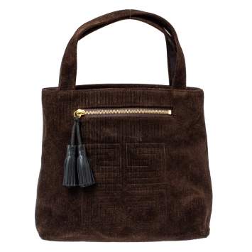 Pre Owned Givenchy Dark Brown Corduroy Monogram Logo Tote