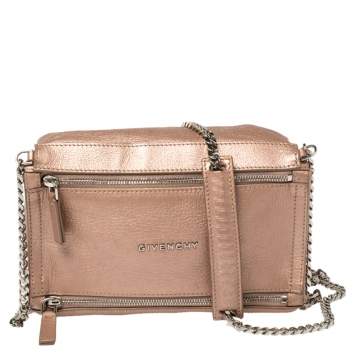 Pre Owned Givenchy Pink Leather Mini Pandora Chain Shoulder Bag