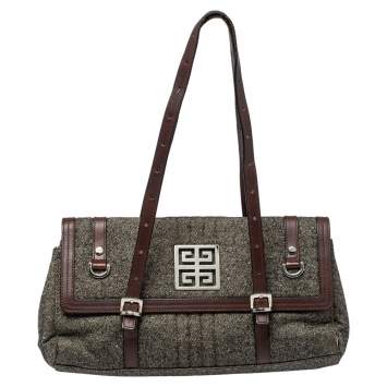 Pre Owned Givenchy Grey Wool And Leather Flap Satchel