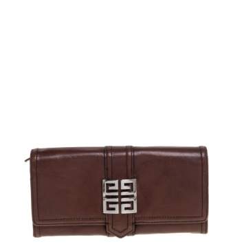 Pre Owned Givenchy Brown Leather Flap Continental Wallet
