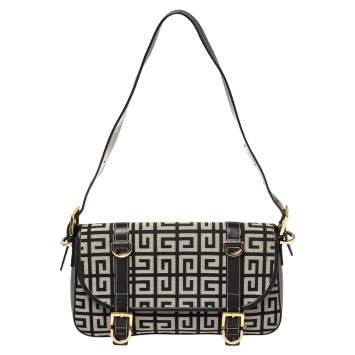 مملوكة مسبقًا Givenchy Black Monogram Canvas and Leather Double Buckle Flap Shoulder Bag