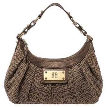 Pre Owned Givenchy Brown Logo Print Canvas And Leather Hobo 