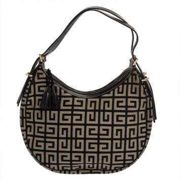 Pre Owned Givenchy Grey/Black Monogram Canvas and Leather Hobo