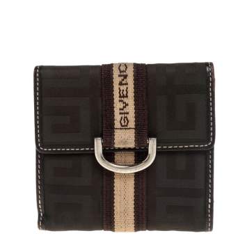 Pre Owned Givenchy Green/Brown Monogram Fabric and Leather French Wallet 