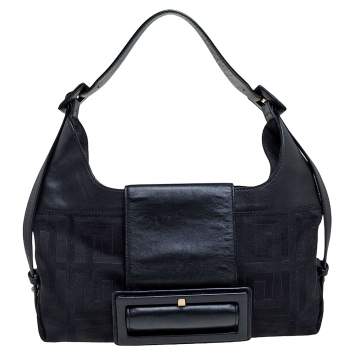 Pre Owned Givenchy Black Signature Canvas and Leather Buckle Flap Shoulder Bag