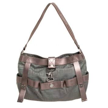 Pre Owned Givenchy Green/Brown Monogram Fabric and Leather Clasp Flap Hobo