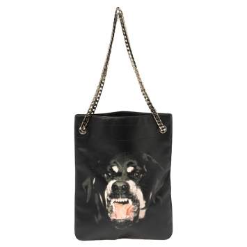 Pre Owned Givenchy Black Leather Rottweiler Chain Tote