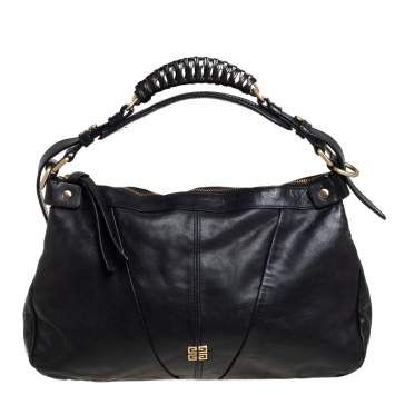 Pre Owned Givenchy Black Leather Ruched Hobo