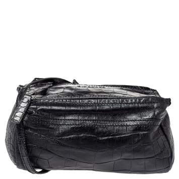 Pre Owned Givenchy Black Croc Embossed Leather Mini Pandora Crossbody Bag
